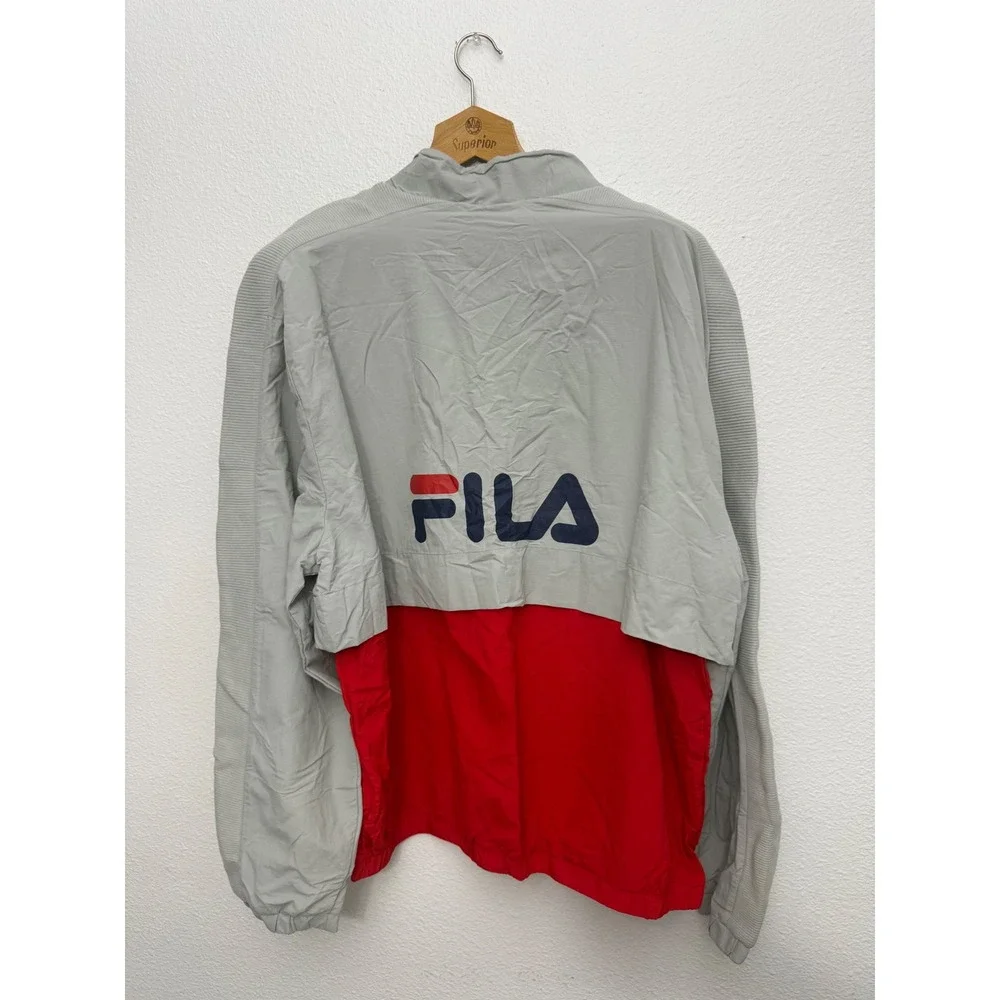 FILA Heritage Biella Italy's Finest Windbreaker Grey Red XXL Quarter Zip Jacket